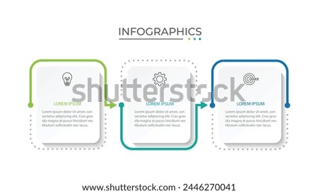 Thin line process business infographic with square template. Vector illustration. Process timeline with 3 options