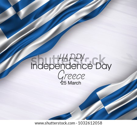 Vector illustration of Happy Greece  Independence Day 25 March . Waving flags isolated on gray background.