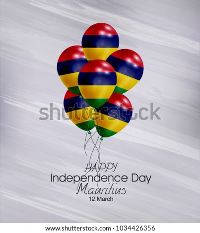 Vector illustration of  Happy Mauritius Independence Day 12 March. Balloons with flags isolated on gray background.