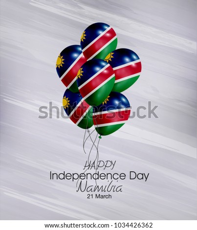Vector illustration of  Happy Namibia Independence Day 21 March. Balloons with flags isolated on gray background.