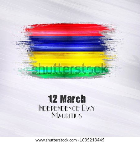 Vector illustration of Happy Mauritius Independence day 12 March. Old grunge flag isolated on gray background.