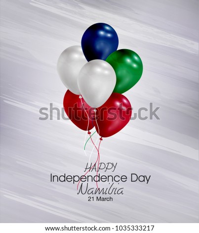Vector illustration of  Happy Namibia Independence Day 21 March. Balloons with flags isolated on gray background.