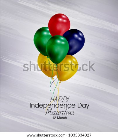 Vector illustration of  Happy Mauritius Independence Day 12 March. Balloons with flags isolated on gray background.