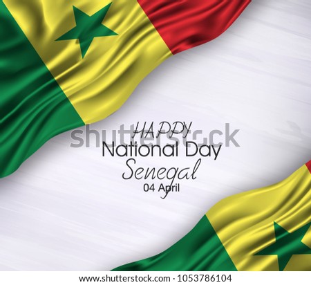 Vector illustration of Happy Senegal National Day 04 April. Waving flags isolated on gray background.