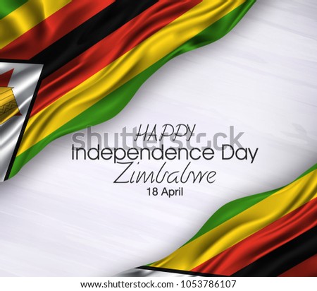 Vector illustration of Happy Zimbabwe Independence Day 18 April. Waving flags isolated on gray background.