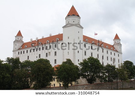 Bratislava, Slovakia- May 15, 2014: Outside view of the Bratislava Castle - Slovakia. It is the main castle of Bratislava, the capital of Slovakia, above the Danube river in the middle of Bratislava.