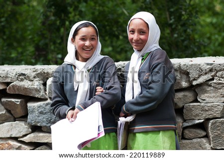 TURTUK, INDIA - JUNE 13: Balti students during break time on June13, 2012 in Turtuk Village, Ladakh, India
