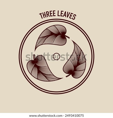 Three leaves line art logo simple emblem vector illustration. Modern minimalist aesthetic line art elements vector frame 