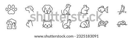 Pet icon set. Included the icons as dog, cat, animals, bird, fish, turtle, rebbit lizard, mouse.