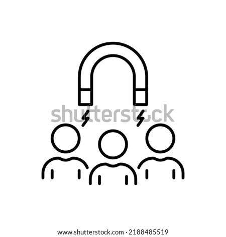 Retention Employee People in Business Company Line Icon. Lead Attract User Customer Linear Pictogram. Magnet Acquisition Potential Client Outline Icon. Editable Stroke. Isolated Vector Illustration.