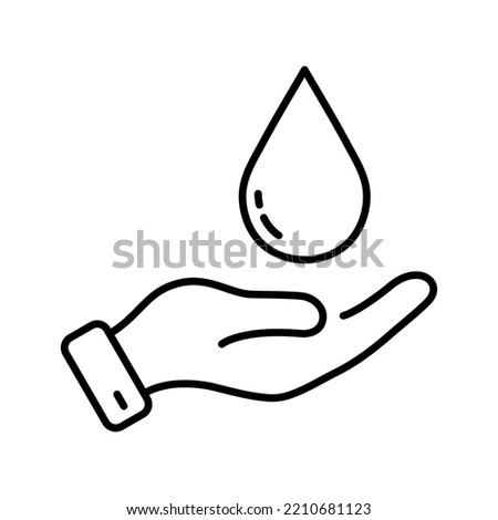  Save Aqua Resource, Environment Protection Line Icon. Hand Hold Water Drop Linear Pictogram. Hygiene Health Care, Cleanse Water Outline Symbol. Editable Stroke. Isolated Vector Illustration.