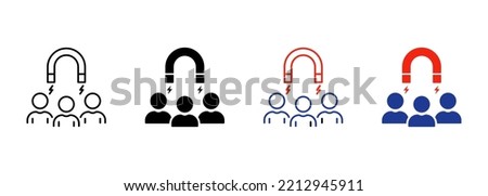 Retention Employee People in Business Company Silhouette and Line Icon. Lead Attract User Customer Pictogram. Magnet Acquisition Potential Client Icon. Editable Stroke. Isolated Vector Illustration.