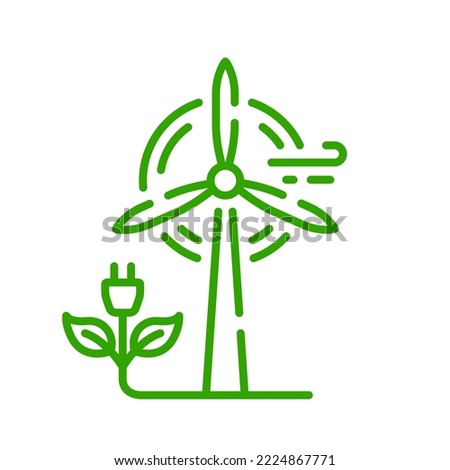 Wind Green Energy Line Icon. Ecology Renewable Power Generation Farm Linear Pictogram. Ecological Windmill Outline Icon. Eco Wind Turbine. Editable Stroke. Isolated Vector Illustration.