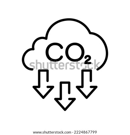 Atmosphere Contamination Line Icon. Reduction Greenhouse CO2 with Cloud Emission Linear Pictogram. Carbon Dioxide Pollution in Air Outline Icon. Editable Stroke. Isolated Vector Illustration.