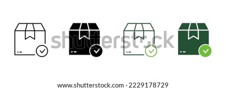 Check Carton Parcel Box Silhouette and Line Icon. Delivery Safe Cardboard Package Pictogram. Checkmark Quality Goods in Container Icon. Approved Product. Editable Stroke. Isolated Vector Illustration.