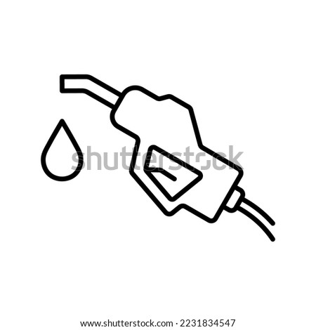 Fossil Fuel Nozzle with Hose Line Icon. Petroleum Energy Pump on Oil Gasoline Station Pictogram. Fuel Nozzle Holder on Petrol Gas Station Outline Icon. Editable Stroke. Isolated Vector Illustration.