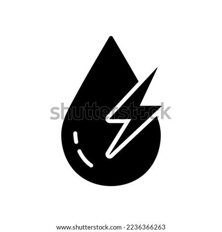 Water Eco Electrical Power Silhouette Icon. Aqua Drop with Lightning Pictogram. Water Energy for Healthy Environment Glyph Icon. Droplet with Bolt Green Energy Symbol. Isolated Vector Illustration.