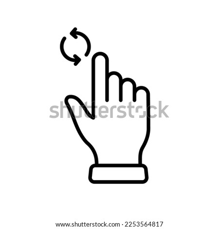 Update, Repeat Circle Arrow with Hand Finger Line Icon. Swipe for Refresh Linear Pictogram. Reload Gesture Outline Icon. Editable Stroke. Isolated Vector Illustration.