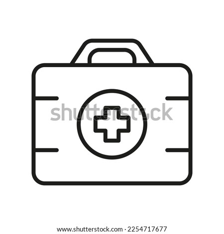 First Aid Kit Line Icon. Doctor's Medical Emergency Case Linear Pictogram. Medicine Tools Box Outline Icon. Medication Help Suitcase Sign. Editable Stroke. Isolated Vector Illustration.