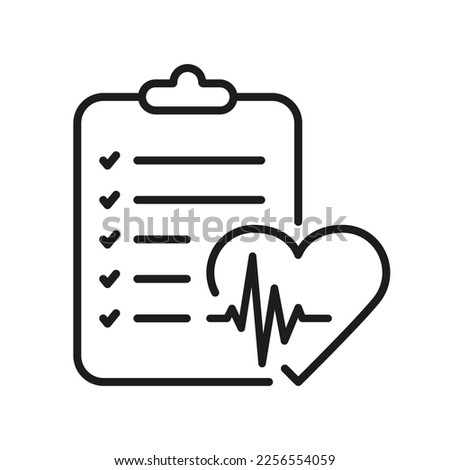 Patient Diagnosis Report Linear Pictogram. Medical Record Line Icon. Health Information on Clipboard Outline Icon. Hospital Note, Diagnostic Document. Editable Stroke. Isolated Vector Illustration.