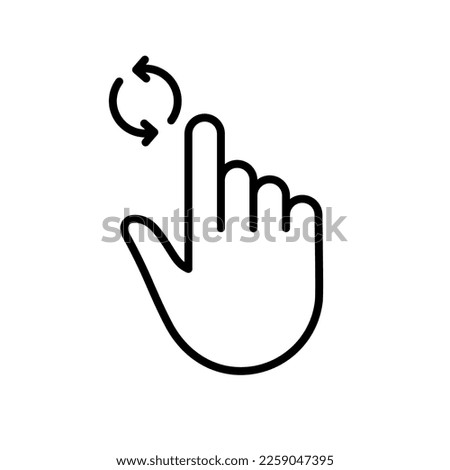 Update, Repeat Circle Arrow with Hand Finger Line Icon. Swipe for Refresh Linear Pictogram. Reload Gesture Outline Icon. Editable Stroke. Isolated Vector Illustration.