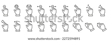 Pinch Screen, Rotate Up Down on Screen Outline Sign. Hand Finger Touch, Swipe and Drag Linear Pictogram. Gesture Slide Left and Right Line Icon Set. Editable Stroke. Isolated Vector Illustration.