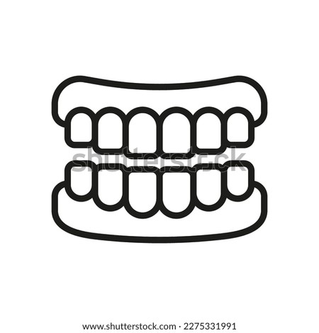 Human Jaw Anatomy with Teeth Line Icon. Healthy Smile Linear Pictogram. False Tooth. Oral Hygiene. Dentistry Outline Symbol. Dental Treatment. Editable Stroke. Isolated Vector Illustration.