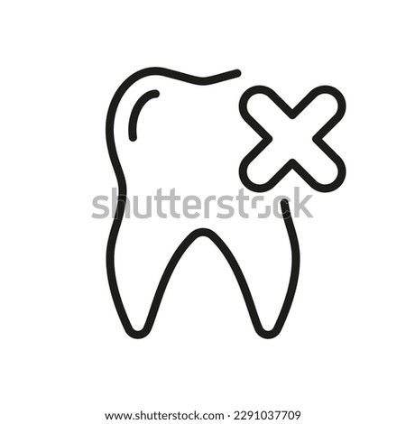 Remove Tooth Line Icon. Dental Delete Linear Pictogram. Cancel Molar Teeth with Cross. Oral Care. Dentistry Outline Symbol. Dental Treatment Sign. Editable Stroke. Isolated Vector Illustration.
