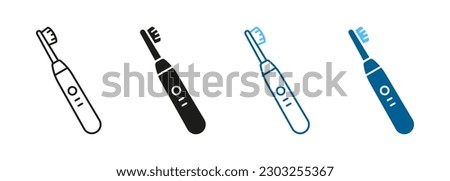 Electric Toothbrush Silhouette and Line Icon Set. Daily Oral Hygienic Black and Color Sign. Tooth Care Symbol. Dental Hygiene Electrical Accessory Pictogram Collection. Isolated Vector Illustration.