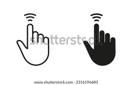 Cursor Hand, Computer Mouse Swipe Up Line and Silhouette Black Icon Set. Pointer Finger Pictogram. Press, Tap, Touch, Click, Point Gesture Sign Collection. Isolated Vector Illustration.