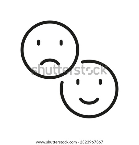 Happy Smile and Sad Face Line Icon. Negative and Positive Emoji Linear Pictogram. Good and Unhappy Emoticon Outline Symbol. Feedback Sign. Editable Stroke. Isolated Vector Illustration.