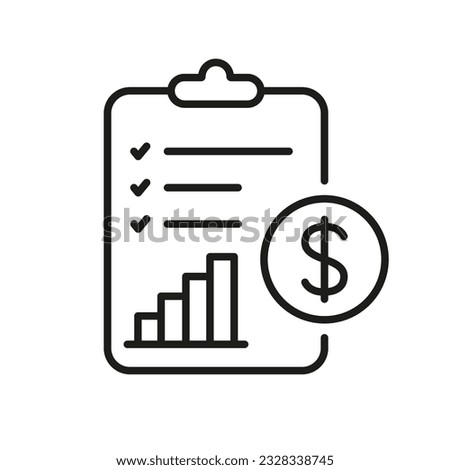Financial Budget Line Icon. Tax Accounting Outline Symbol. Finance Payment Document, Money Report on Clipboard Linear Pictogram. Paper with Dollar Sign. Editable Stroke. Isolated Vector Illustration.