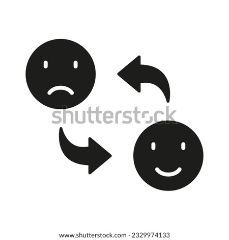 Happy Smile Change to Sad Face Silhouette Icon. Positive and Unhappy Emotion Sign. Mood Changes Glyph Pictogram. Bipolar Emoticon Expression Solid Symbol. Isolated Vector Illustration.