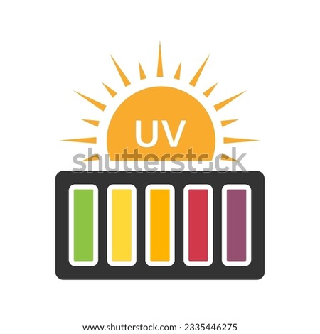 UV Index Icon. Ultraviolet Rays Safety Symbol. Warning Harmful Sunlight. Danger Level of Sun Radiation Pictogram. Skin Care and Protection, Safe Solar Scale Sign. Isolated Vector Illustration.