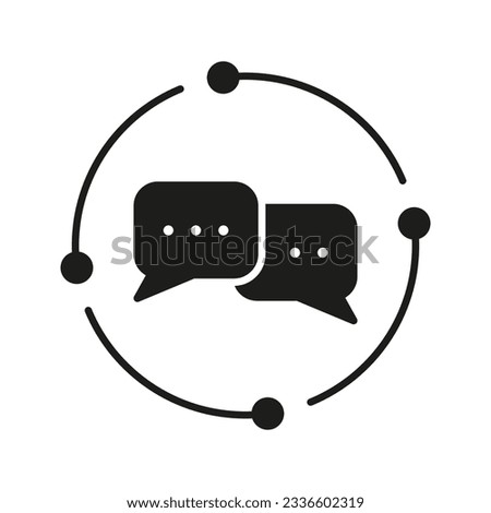 Speech Bubble in Circle Silhouette Icon. Conversation, Talk, Communication, Dialogue Glyph Pictogram. Chat Balloon, Discussion Solid Sign. Two Simple Speech Buble Symbol. Isolated Vector Illustration.