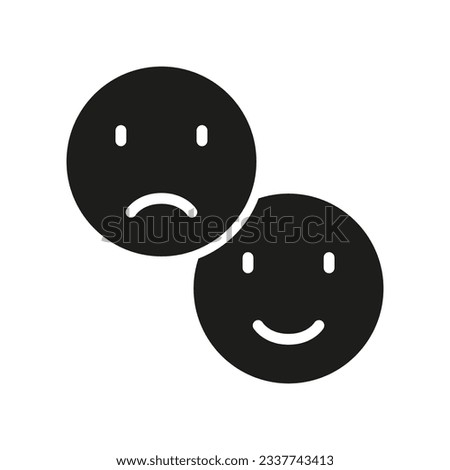 Positive and Negative and Smiley Silhouette Icon. Happy Smile and Sad Face Glyph Pictogram. Good and Unhappy Emoticon Solid Symbol. Feedback Sign. Isolated Vector Illustration.