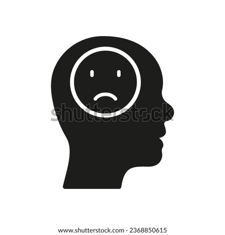 Negative Thinking Silhouette Icon. Pessimism, Frustration, Furious Expression Symbol. Mental Disorder, Bad Mood Glyph Pictogram. Unhappy Pessimistic Person Solid Sign. Isolated Vector Illustration.