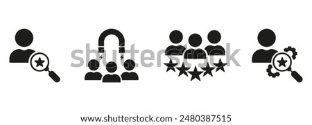 Headhunting Silhouette Icon Set. Human Resource Symbol Collection. Recruitment Agency, Find Job Glyph Pictogram. Search Talent Employee Sign. Isolated Vector Illustration.