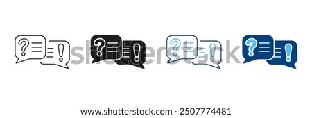 Speech Bubble With Question Mark And Exclamation Mark Line and Silhouette Icon Set. Customer Support Chat Pictogram. FAQ Symbol. Dialog Sign. Editable Stroke. Isolated Vector Illustration.