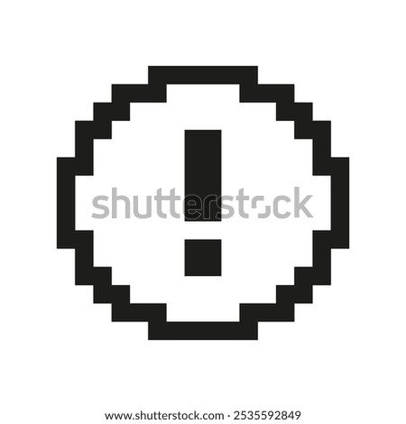 Pixel Art Exclamation Mark In Circle Icon. Pixelated Exclamation Mark Inside Circle, Symbol Of Warning Or Attention. Isolated Vector Illustration.