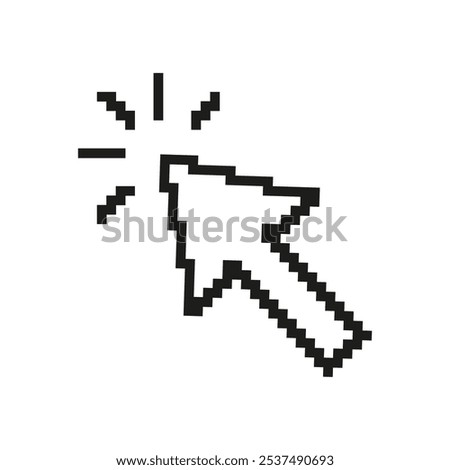 Pixelated Cursor Icon. Retro Style Mouse Pointer with Clicking Effect. Clickable Arrow Design in Vintage Pixel Art Style. Isolated Vector Illustration.