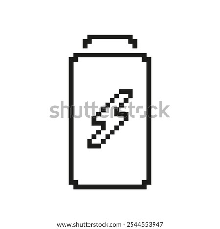 Pixel Art Battery Icon. Pixelated Battery with a Lightning Bolt. Isolated Vector Illustration.