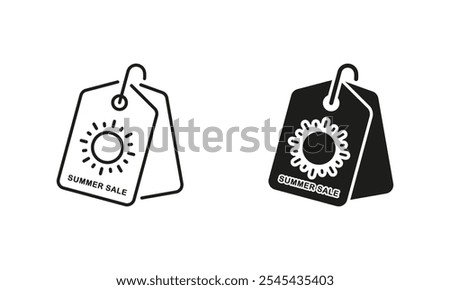 Special Hot Offer Line and Silhouette Icon Set. Summer Sale Label. Summertime Discount, Holiday Price Tag. Summer Season Mega Sale Symbol. Editable Stroke. Isolated Vector Illustration.