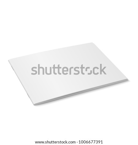 Vector white mock up of magazine isolated. Closed horizontal magazine, brochure, book or notebook template on white background. 3d illustration. Diminishing perspective.