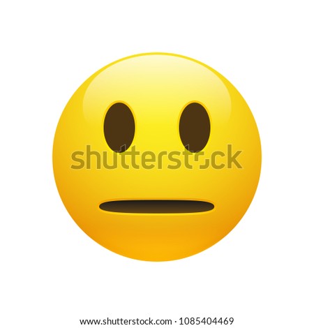 Vector Emoji yellow neutral face with opened eyes and mouth on white background. Funny cartoon poker face Emoji icon. 3D illustration for chat or message.