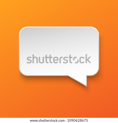 Vector white blank paper speech bubble on orange gradient background. Realistic 3d illustration. Rectangle shape. Template for your design.