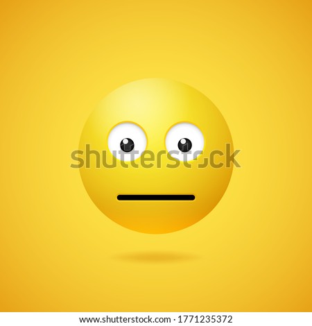 Vector yellow neutral emoticon with opened eyes and mouth on white background. Funny cartoon poker face Emoji icon. 3D illustration for chat or message.