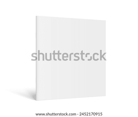 Vector realistic standing 3d magazine mockup with white blank cover. Closed square paperback booklet, catalog or magazine mock up on white background. Diminishing perspective