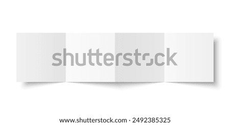 Vector white blank square four panel accordion fold opened on white background. Concertina fold, leaflet, brochure, booklet, flyer or invitation card mockup. Mock up front side isolated.