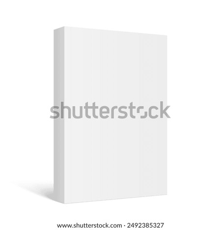 Vector mockup of standing paperback book with white blank cover isolated. Vertical book, catalog or magazine mock up on white background. 3d illustration. Diminishing perspective.